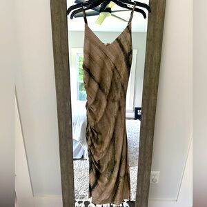 Glam Brown Asymmetrical Ruched Midi Slip Dress